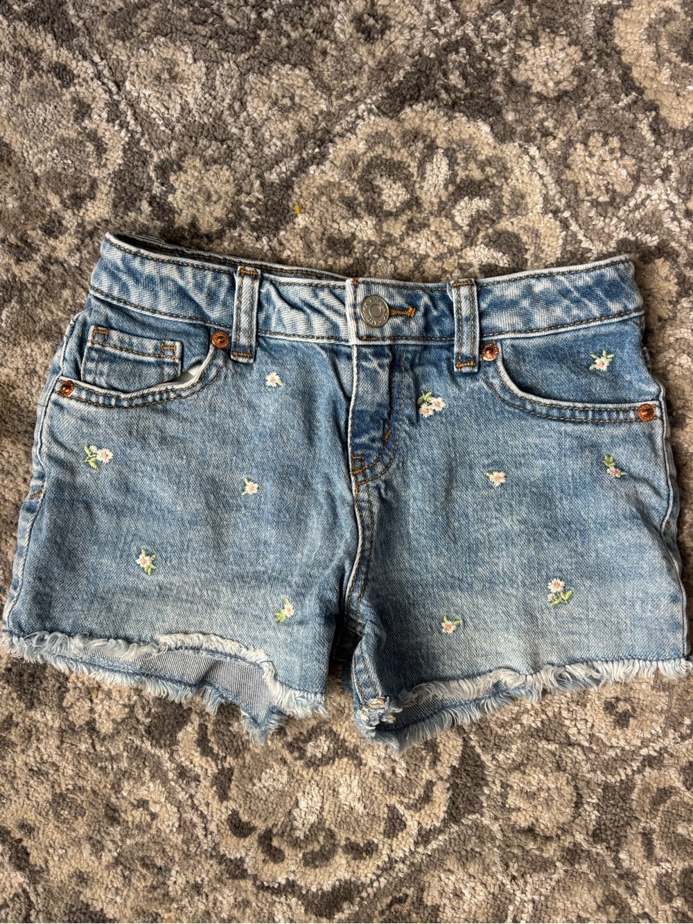 Girls Light Blue Denim Embroidered Floral Shorts